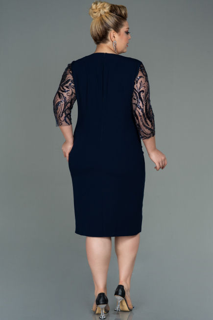 Midi Navy Blue Plus Size Evening Dress ABK1783