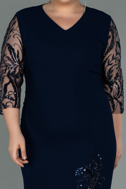 Midi Navy Blue Plus Size Evening Dress ABK1783