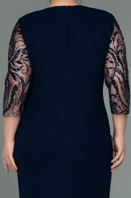 Midi Navy Blue Plus Size Evening Dress ABK1783