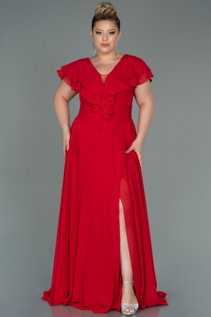 Red Long Plus Size Evening Dress ABU032