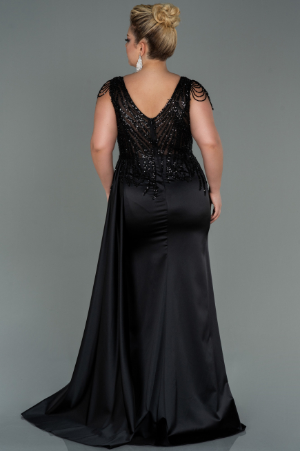 Long Black Satin Plus Size Evening Dress ABU3169