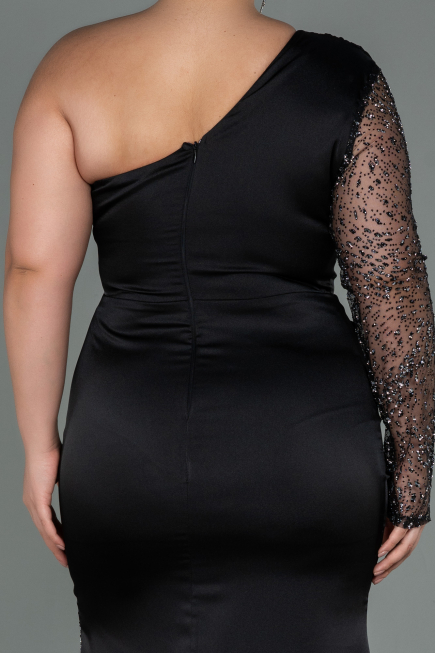 Long Black Satin Plus Size Evening Dress ABU3170
