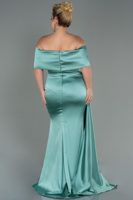 Mint Long Satin Plus Size Evening Dress ABU2873