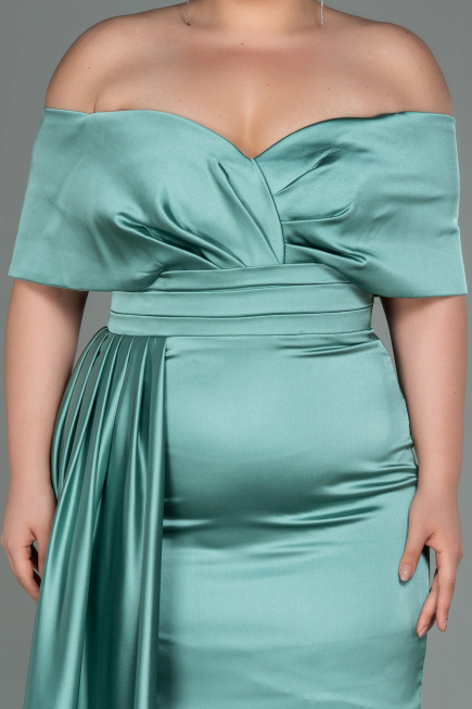 Mint Long Satin Plus Size Evening Dress ABU2873