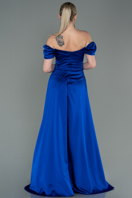 Long Sax Blue Satin Evening Dress ABU2903