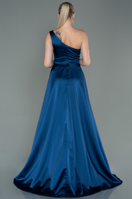 Long Navy Blue Satin Evening Dress ABU2933