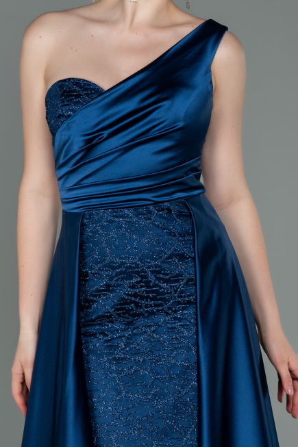 Long Navy Blue Satin Evening Dress ABU2933