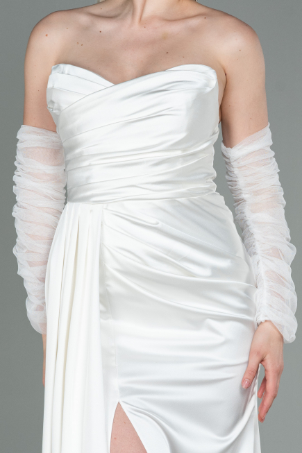 Long White Satin Evening Dress ABU3175