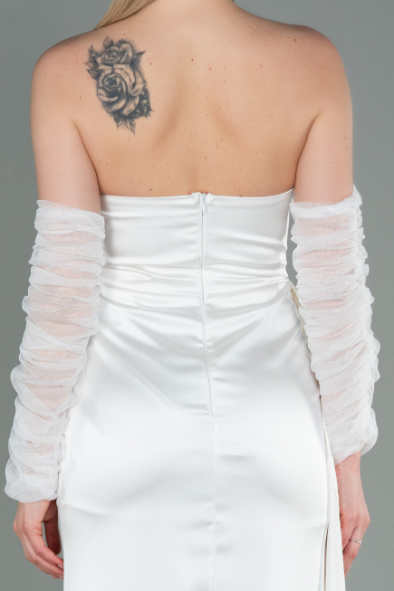 Long White Satin Evening Dress ABU3175