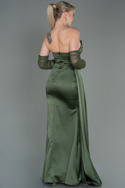 Long Olive Drab Satin Evening Dress ABU3175
