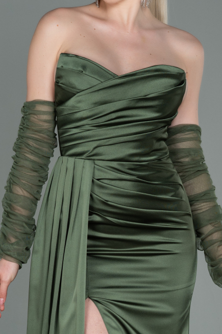 Long Olive Drab Satin Evening Dress ABU3175