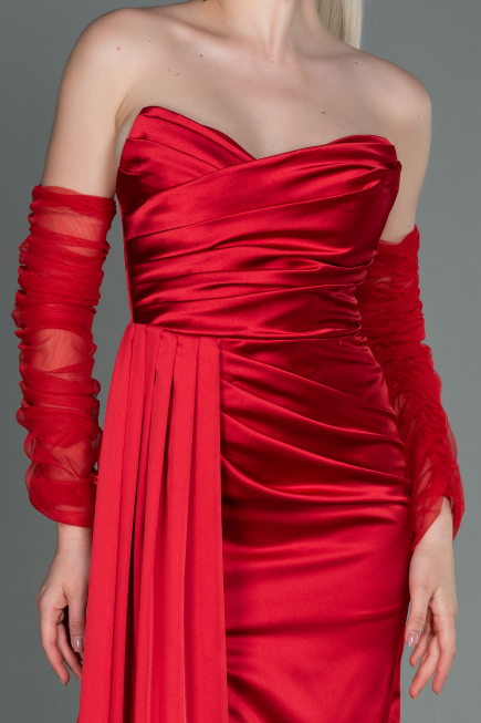 Long Red Satin Evening Dress ABU3175