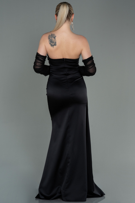 Long Black Satin Evening Dress ABU3175