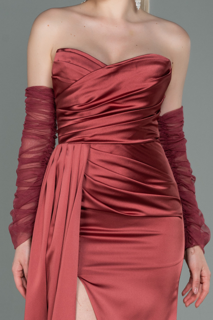 Long Light Brown Satin Evening Dress ABU3175