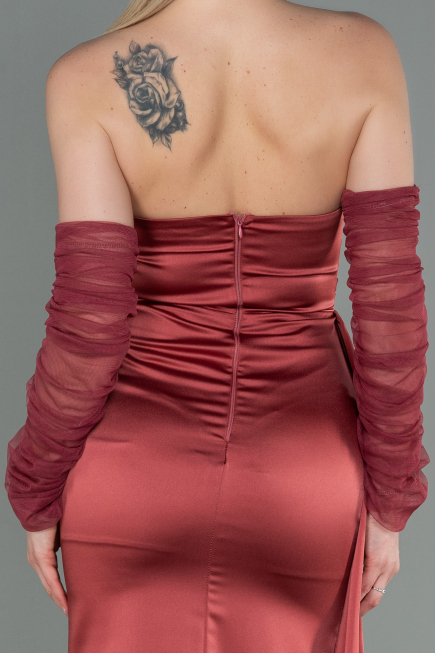 Long Light Brown Satin Evening Dress ABU3175