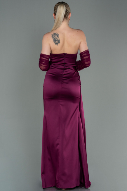 Long Cherry Colored Satin Evening Dress ABU3175