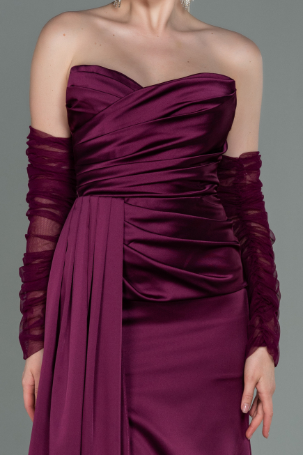 Long Cherry Colored Satin Evening Dress ABU3175