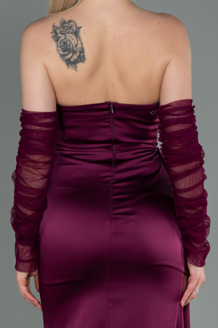 Long Cherry Colored Satin Evening Dress ABU3175
