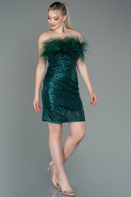 Short Emerald Green Scaly Invitation Dress ABU3176