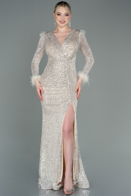 Long Beige Scaly Mermaid Prom Dress ABU3177