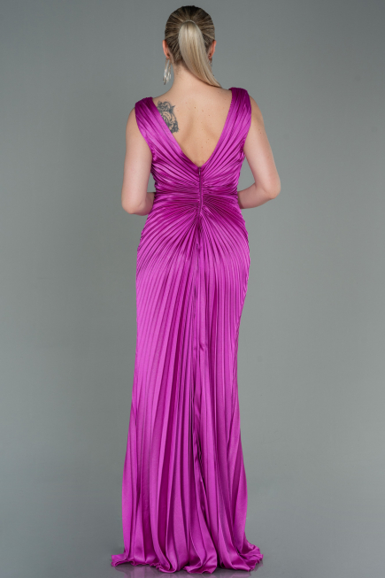 Long Fuchsia Satin Evening Dress ABU3183