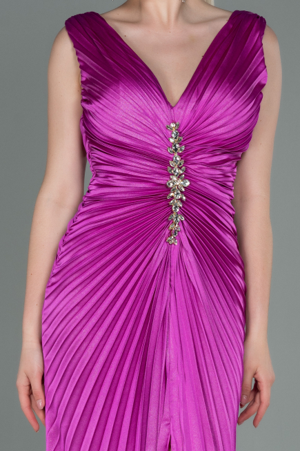 Long Fuchsia Satin Evening Dress ABU3183
