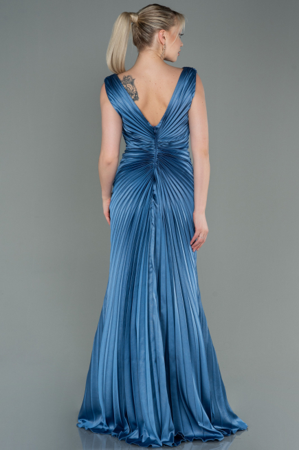 Long Indigo Satin Evening Dress ABU3183