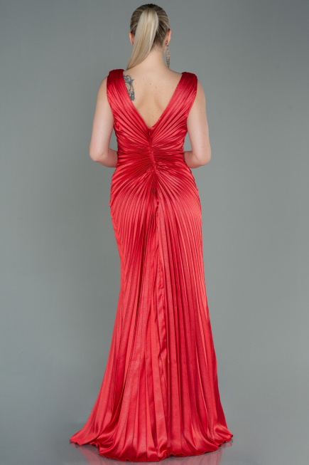 Long Red Satin Evening Dress ABU3183