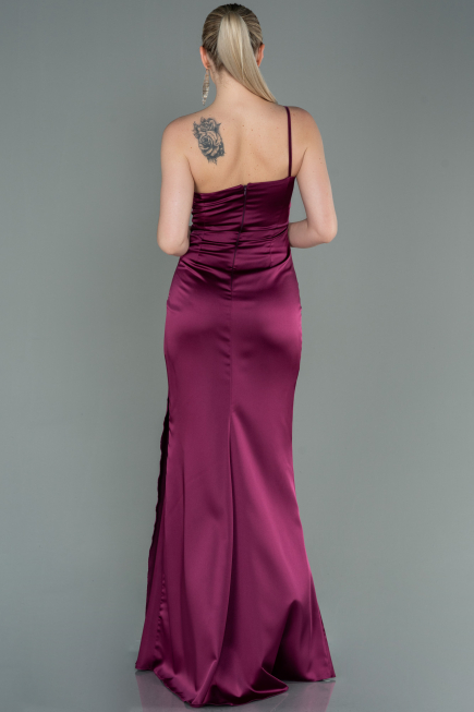 Cherry Colored Long Satin Engagement Dress ABU3088