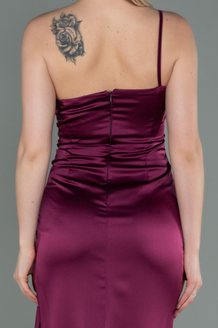 Cherry Colored Long Satin Engagement Dress ABU3088