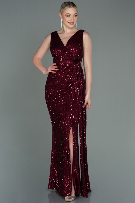 Long Burgundy Scaly Evening Dress ABU3201
