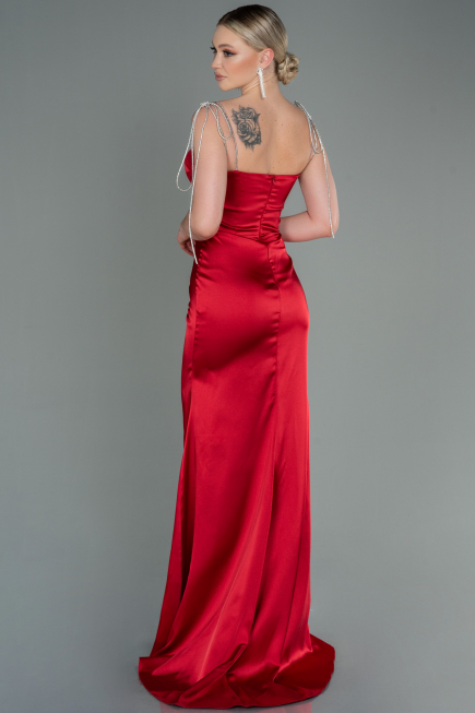 Long Red Satin Prom Gown ABU3198