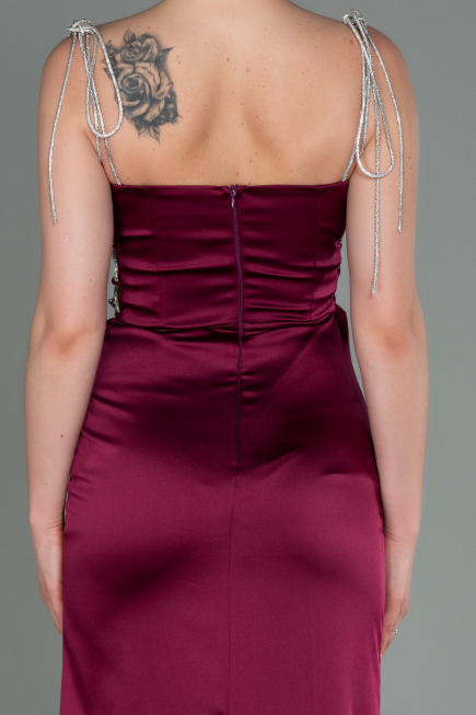 Long Plum Satin Prom Gown ABU3198