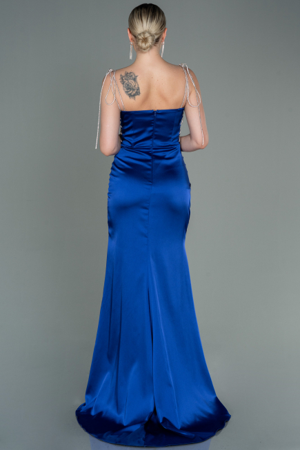 Long Sax Blue Satin Prom Gown ABU3198