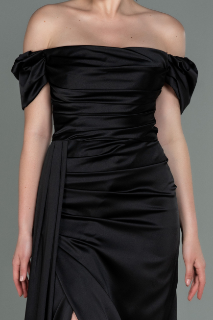 Black Long Satin Engagement Dress ABU1606