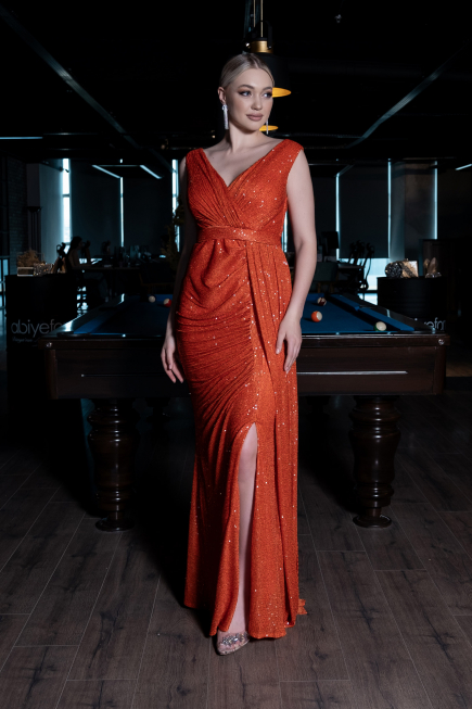 Long Orange Scaly Evening Dress ABU3201