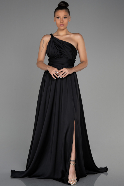 Long Black Chiffon Prom Gown ABU3204