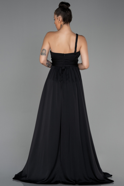Long Black Chiffon Prom Gown ABU3204