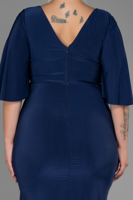Midi Navy Blue Plus Size Evening Dress ABK1801
