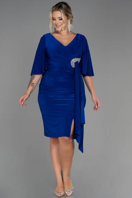 Midi Sax Blue Plus Size Evening Dress ABK1801