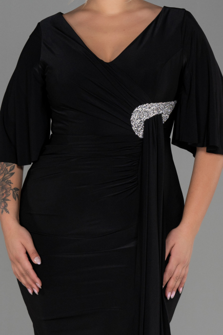 Midi Black Plus Size Evening Dress ABK1801