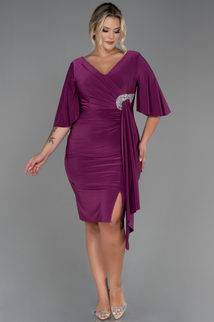 Midi Cherry Colored Plus Size Evening Dress ABK1801
