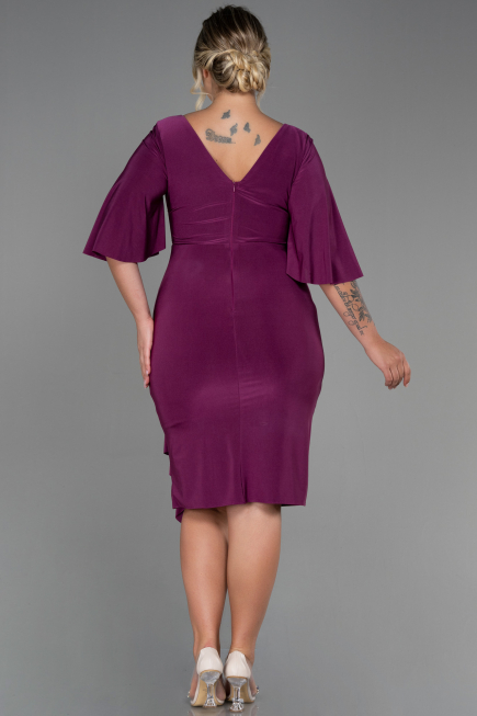 Midi Cherry Colored Plus Size Evening Dress ABK1801