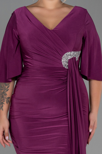 Midi Cherry Colored Plus Size Evening Dress ABK1801