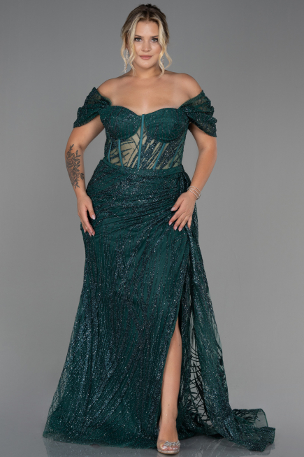 Long Emerald Green Plus Size Evening Dress ABU3097