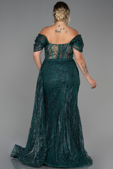 Long Emerald Green Plus Size Evening Dress ABU3097