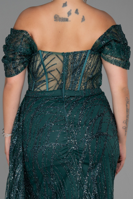 Long Emerald Green Plus Size Evening Dress ABU3097