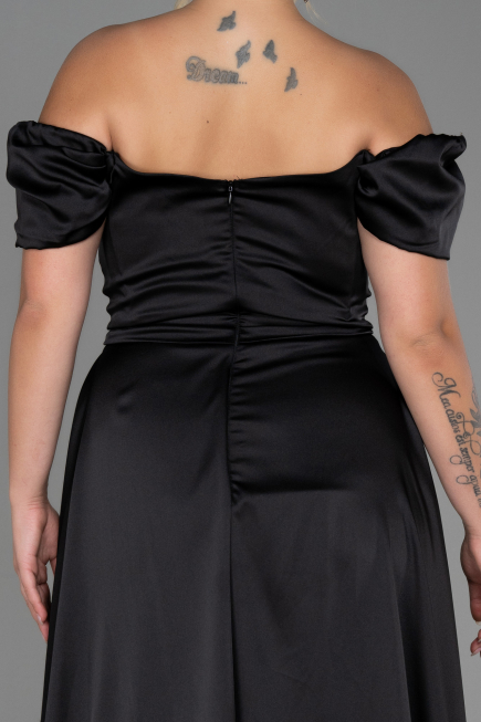Black Long Satin Plus Size Evening Dress ABU2923