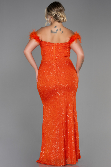 Long Orange Scaly Plus Size Evening Dress ABU3193