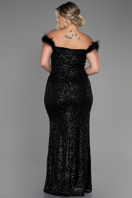 Long Black Scaly Plus Size Evening Dress ABU3193
